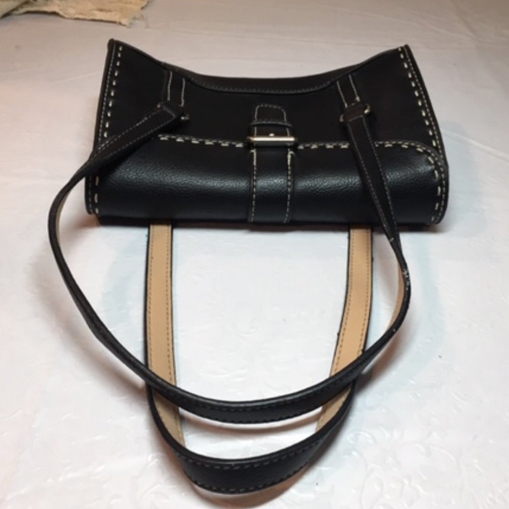 LIZ CLAIBORNE Small Black Leather Satchel Handbag 8.5x2.25x5.5 - Picture 4 of 9